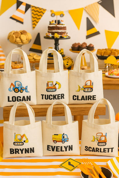 Personalized Construction Truck Party Favor Bags - Set of 6
