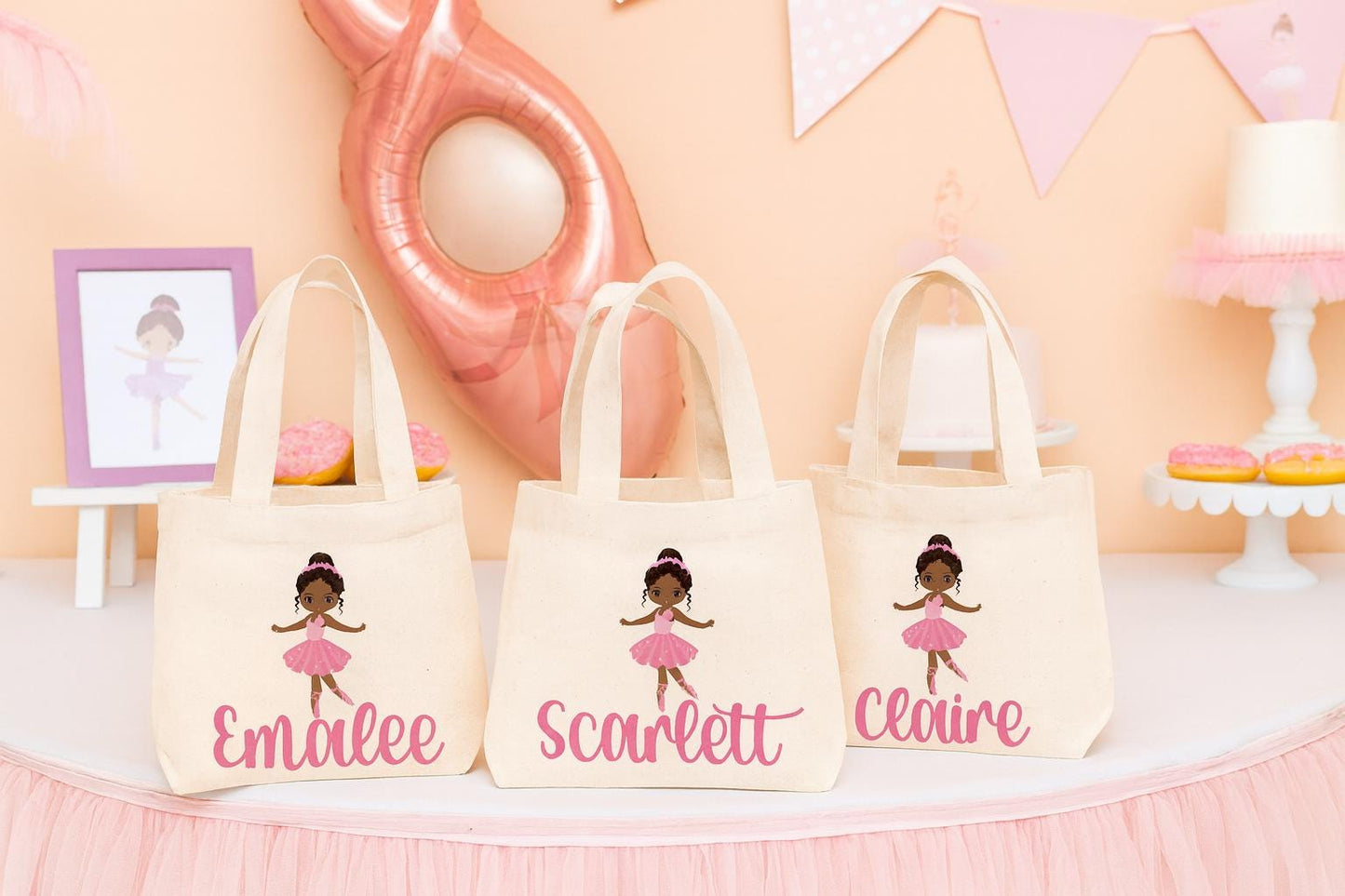 Custom Ballerina Party Favor Bags - Perfect for Ballet Themed Parties - Featuring Guest Names and Adorable Ballerinas! Cotton Bags