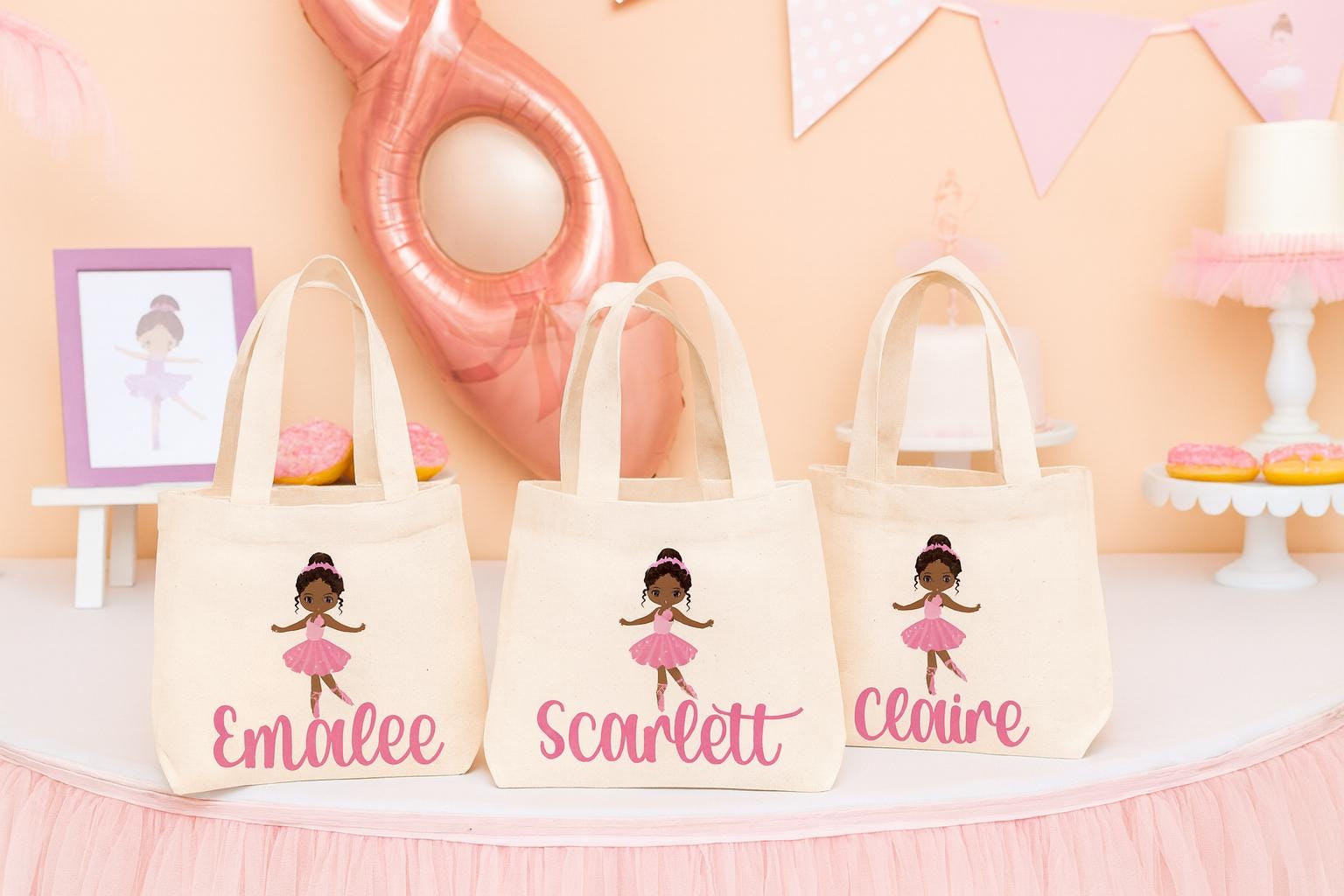 Custom Ballerina Party Favor Bags - Perfect for Ballet Themed Parties - Featuring Guest Names and Adorable Ballerinas! Cotton Bags