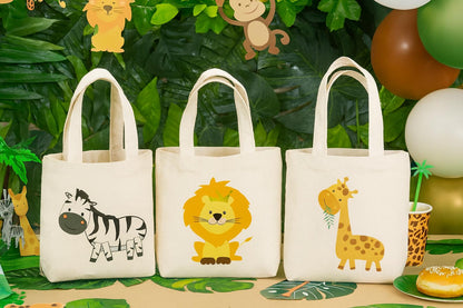 Safari Party Favor Bags - Jungle Animal Cotton Goody Bags, Set of 3