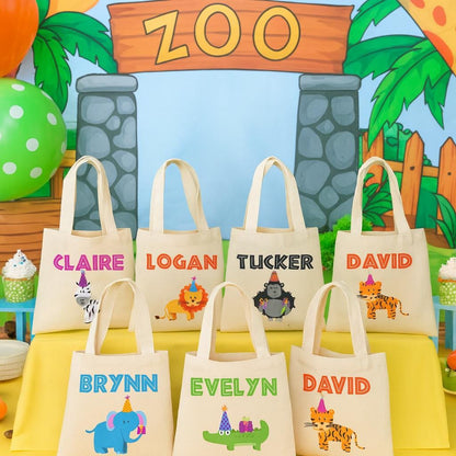 Personalized Zoo Animal Party Favor Bags – Safari Birthday Cotton Tote