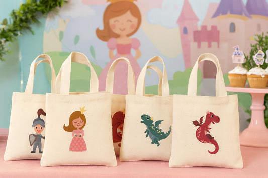 Fairy Tale Party Favor Bags - Princess, Knight & Dragon - Set of 4