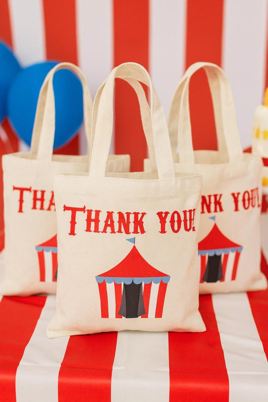 Circus Party Favor Bags - Thank You Cotton Tote Bags