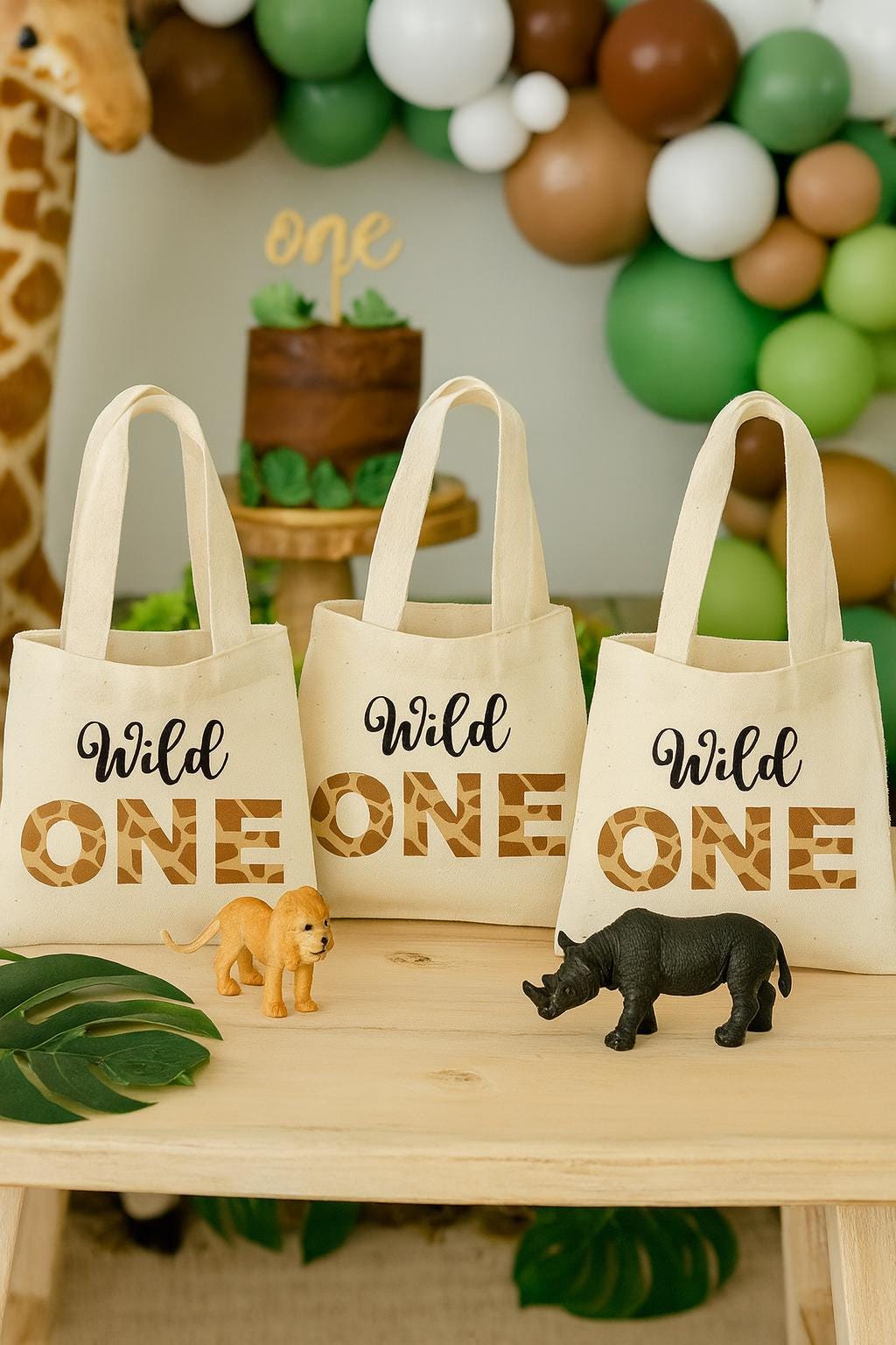 Wild One Safari Favor Bags - First Birthday Cotton Totes