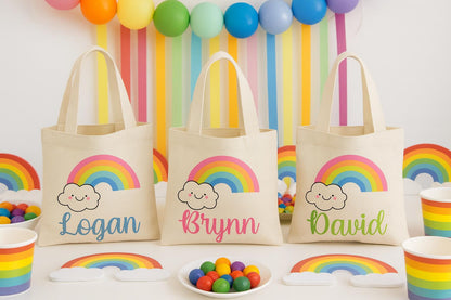 Personalized Rainbow Party Favor Bag – Custom Name Canvas Tote