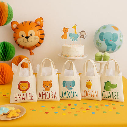 Personalized Zoo Animal Party Favor Bags - Safari Birthday Goodie Bags - Set of 6