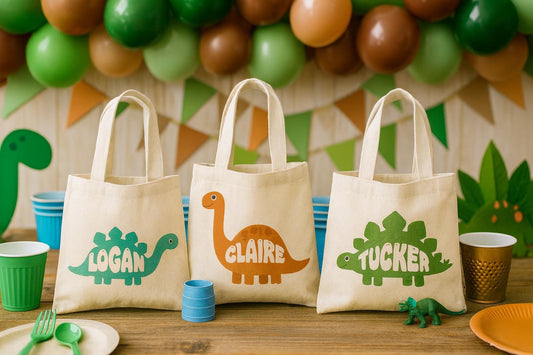Dinosaur Treat Bags: Set of 3 Cotton Dino Party Goodie Bags
