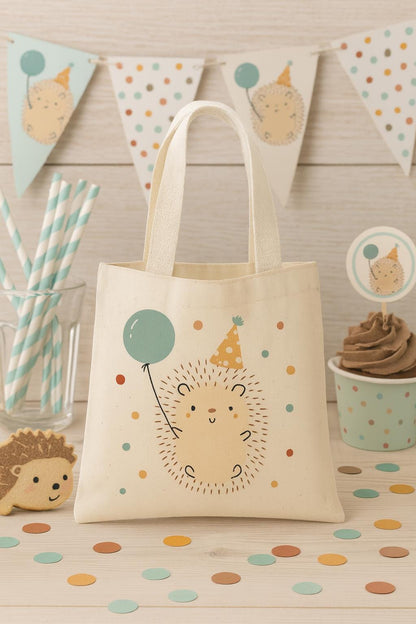 Hedgehog Party Favor Bags - Set of 3, Woodland Birthday Cotton Goodie Bags