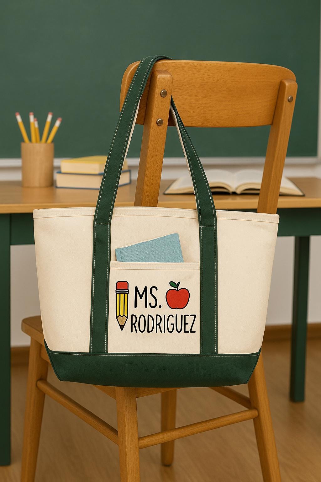 Personalized Teacher Canvas Tote Bag, Heavy-Duty with Pockets