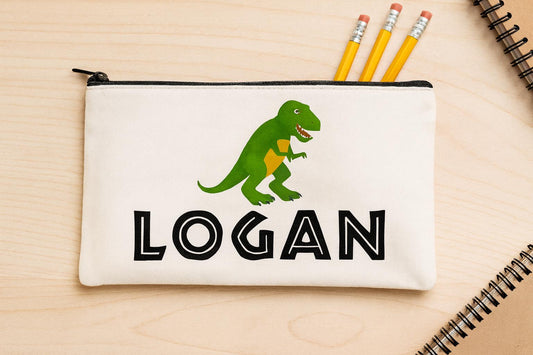 Personalized T-Rex Pencil Pouch, Custom Name Zip Bag