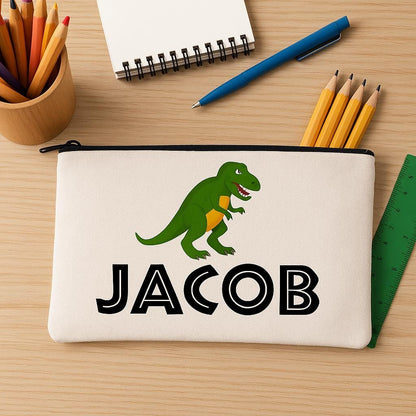 Personalized T-Rex Pencil Pouch, Custom Name Zip Bag