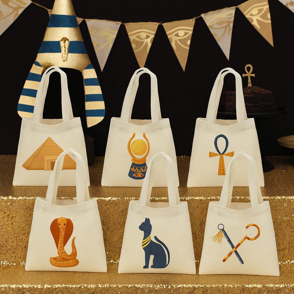 Egyptian Party Favor Bags - Perfect for Egyptian Themed Parties and Events - Set of Six Bags - Variety of Sizes