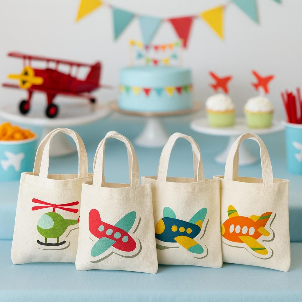 Airplane Party Favor Bags – Set of 4, Travel Theme Goodie Bags