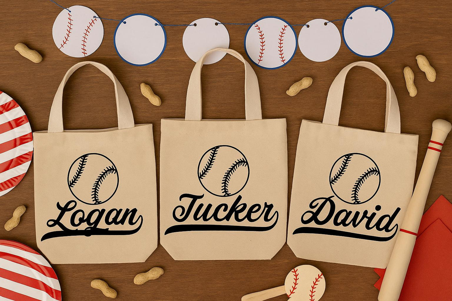 Personalized Baseball Favor Bags – Custom Name Cotton Totes, Team Party