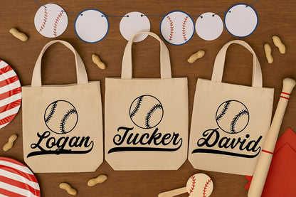 Personalized Baseball Favor Bags – Custom Name Cotton Totes, Team Party