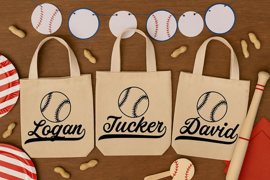 Personalized Baseball Favor Bags – Custom Name Cotton Totes, Team Party