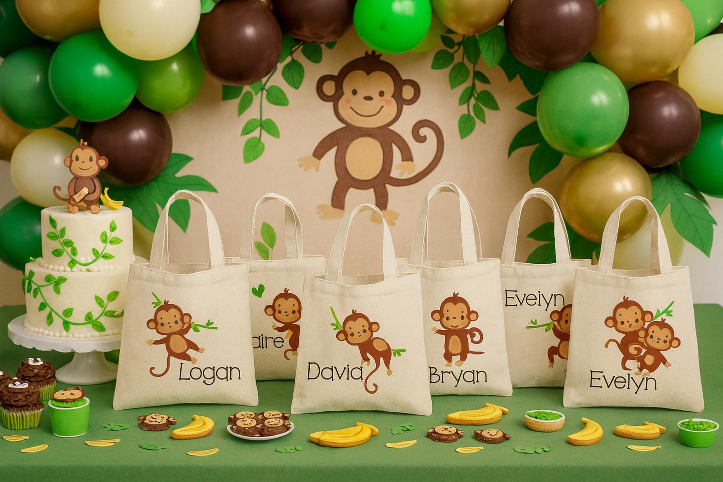 Monkey Party Favor Bags: Eco-Friendly Cotton Goodie Bags