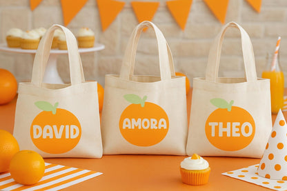 Orange Party Favor Bags - Set of 3, Cotton Treat Bags