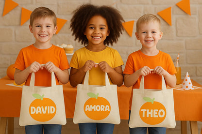Orange Party Favor Bags - Set of 3, Cotton Treat Bags