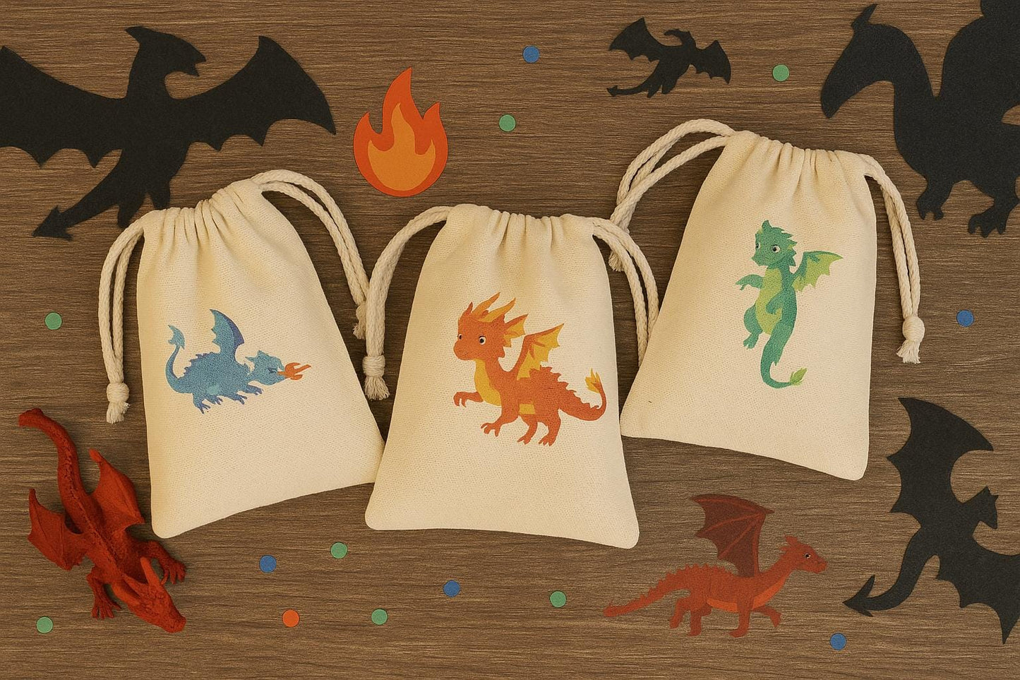 Dragon Party Favor Bags: Cotton Treat Bags