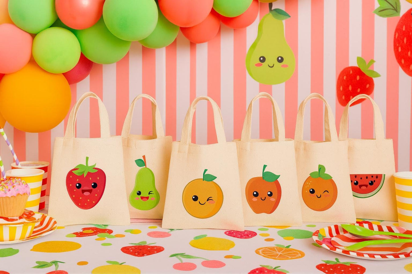 Fruit Party Favor Bags - Perfect for Fruit Themed Parties & Events - Set of Six Bags