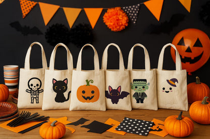 Halloween Cotton Canvas Treat Bags: Set of 6 Party Favors