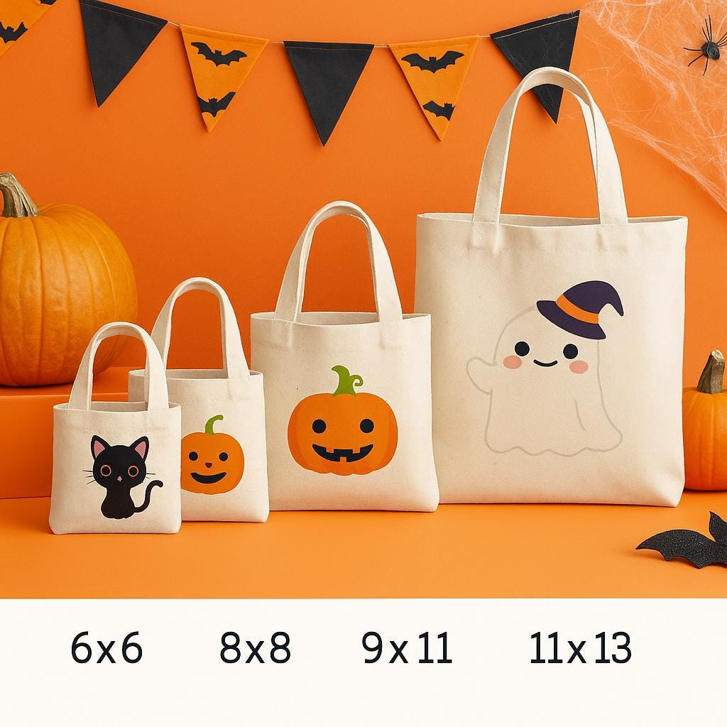Halloween Cotton Canvas Treat Bags: Set of 6 Party Favors
