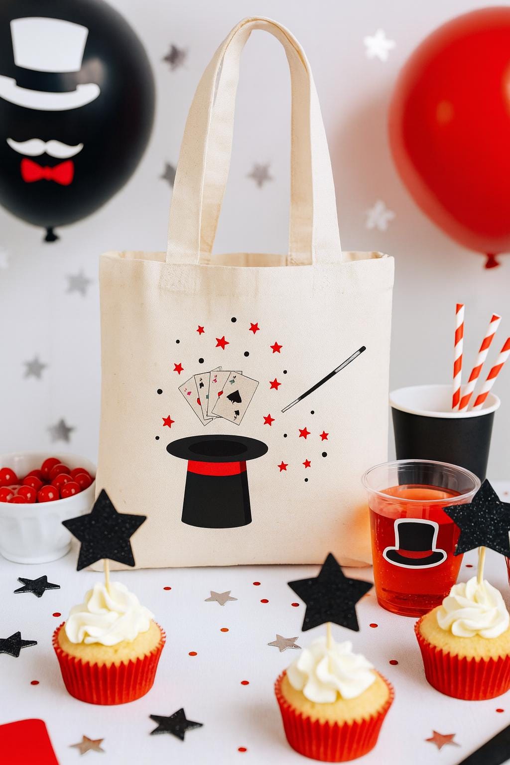 Magic Party Favor Bags – Cotton Canvas Tote, Magician Design