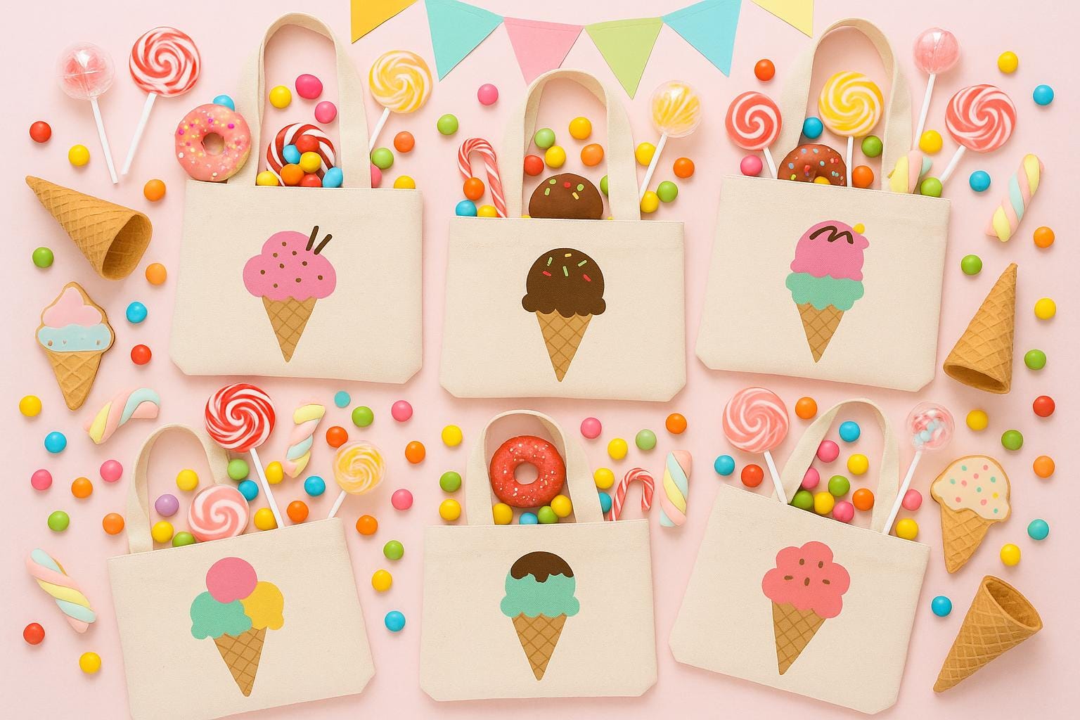 6 Ice Cream Treat Bags, Ice Cream Party Favor Bags, Ice Cream Party Favors, Ice Cream Party Bags, Ice Cream Party Decor, Ice Cream Party
