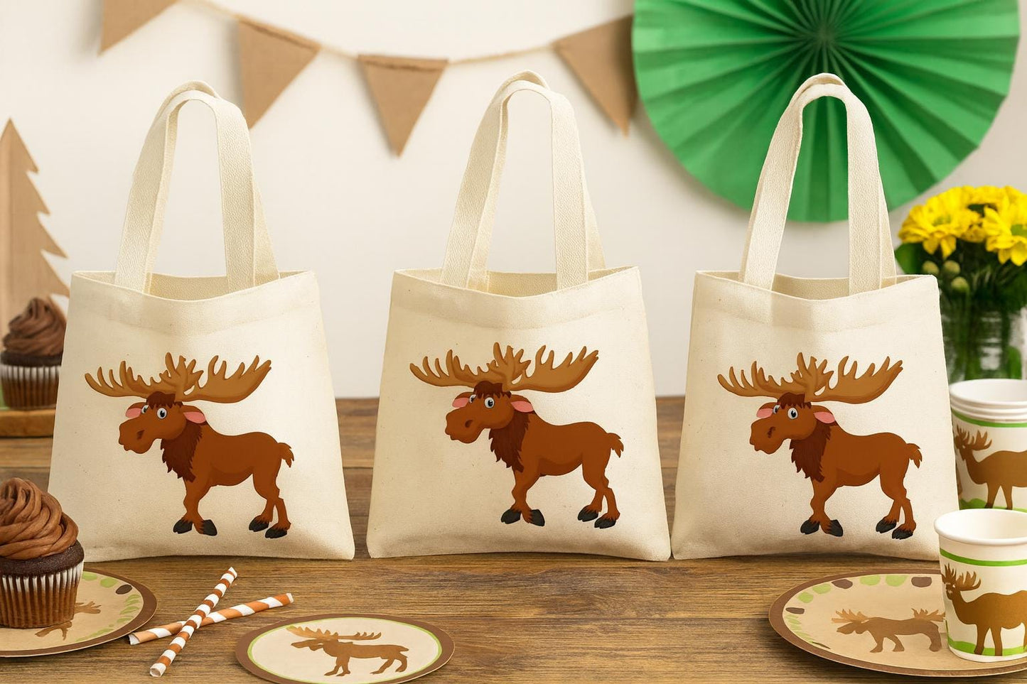 3 Moose Treat Bags, Moose Gift Bags, Moose Goodie Bags, Moose Party Bags, Moose, Moose Party, Moose Bags, Moose Baggies, Moose Party Decor