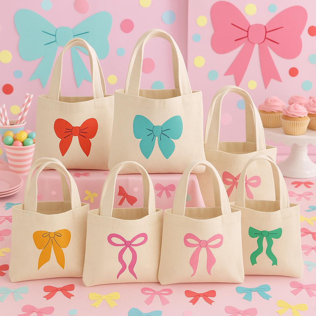 Bow Party Favor Bags – Pastel Cotton Goodie Bags, Set of 6