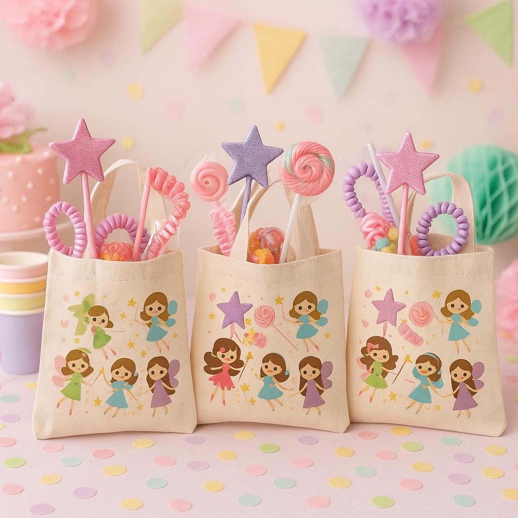 Fairy Party Favor Bags • Reusable Fairy Goodie Bags • Girls Birthday Treat Bags with Handles • Princess Fairy Birthday Gift Bags