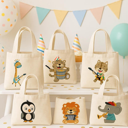 Music Party Favor Bags for Kids – Animal Band Gift Bags, Reusable Canvas Goody Bags, Birthday Party Favors, Music Theme Goodie Totes
