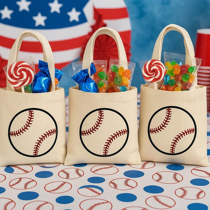 Baseball Party Favor Bags – Team Canvas Goodie Tote, Set of Three