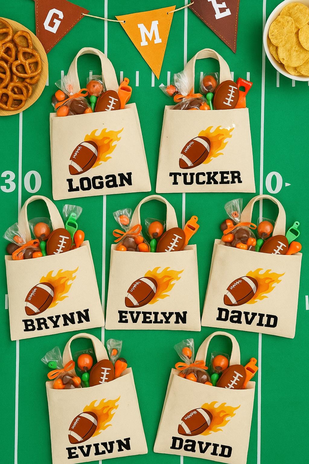 Personalized Football Party Favor Bags – Custom Name Goodie Bags, Kids Sports Birthday Favors, Game Day Treat Bags, Tailgate Party Gifts