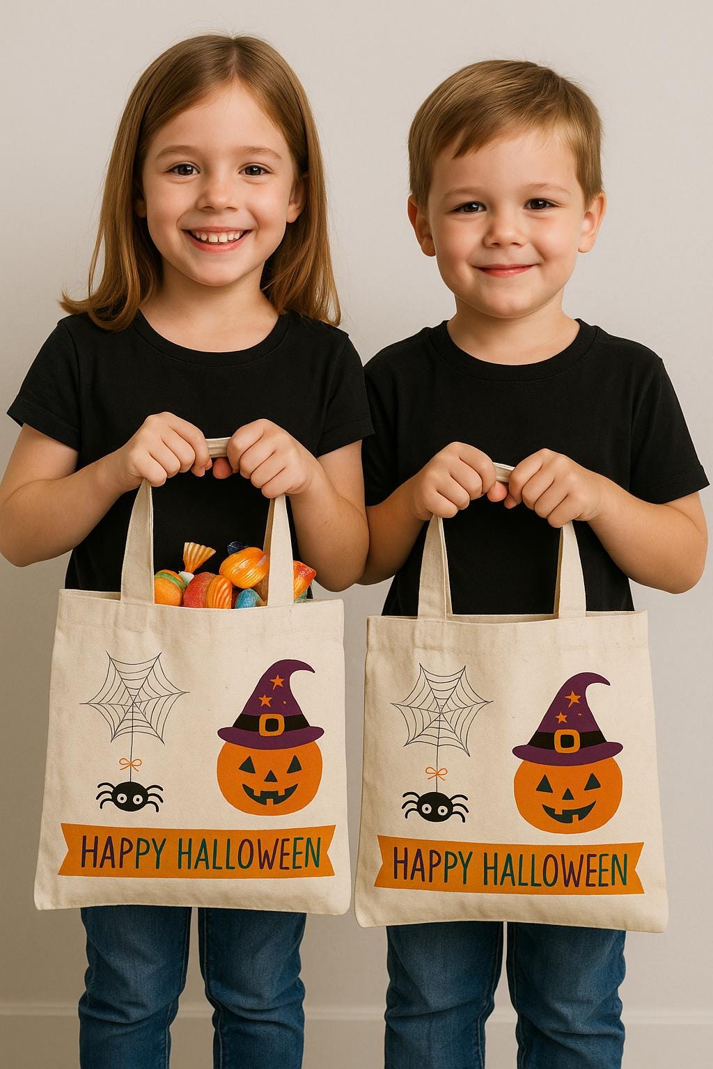 Pumpkin & Spider Canvas Trick or Treat Bag – Reusable Halloween Tote