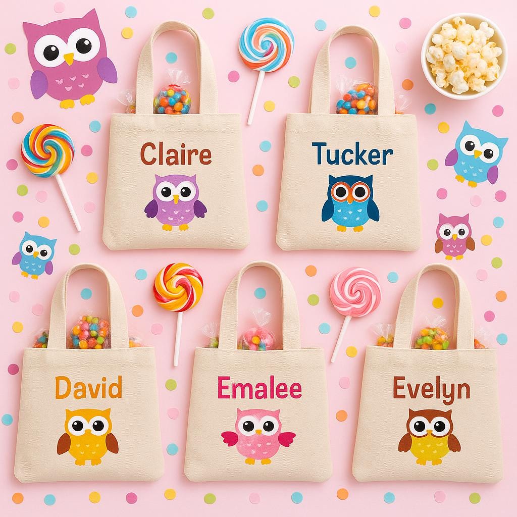 Personalized Owl Party Favor Bags – Custom Kids Gift Tote