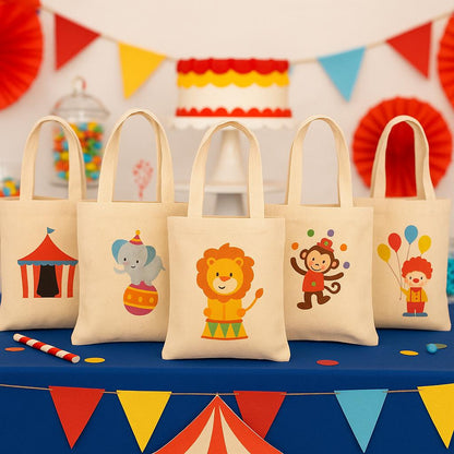 Circus Party Favor Bags – Personalized Carnival Cotton Treat Bags, Set of 6