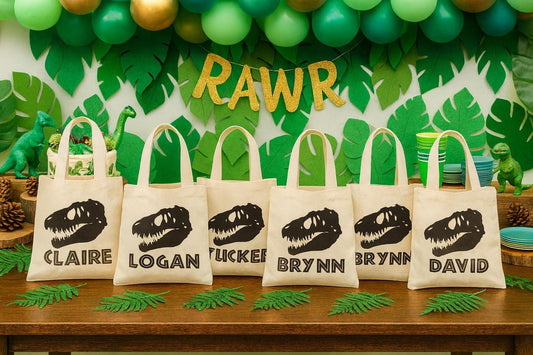 Personalized Dinosaur Party Favor Bag - T-Rex, Cotton Canvas