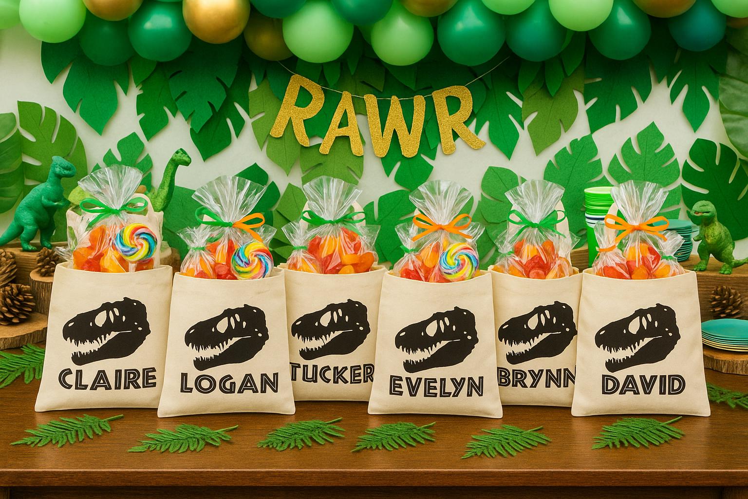 Personalized Dinosaur Party Favor Bag - T-Rex, Cotton Canvas