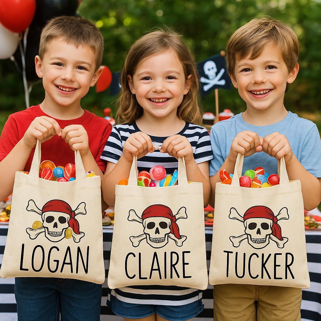 Custom Pirate Party Favor Bags - Perfect for Pirate Themed Parties and Events! - Featuring Party Guest Names