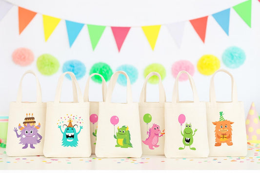 Monster Party Favor Bags - Set of 6 Cotton Goodie Bags