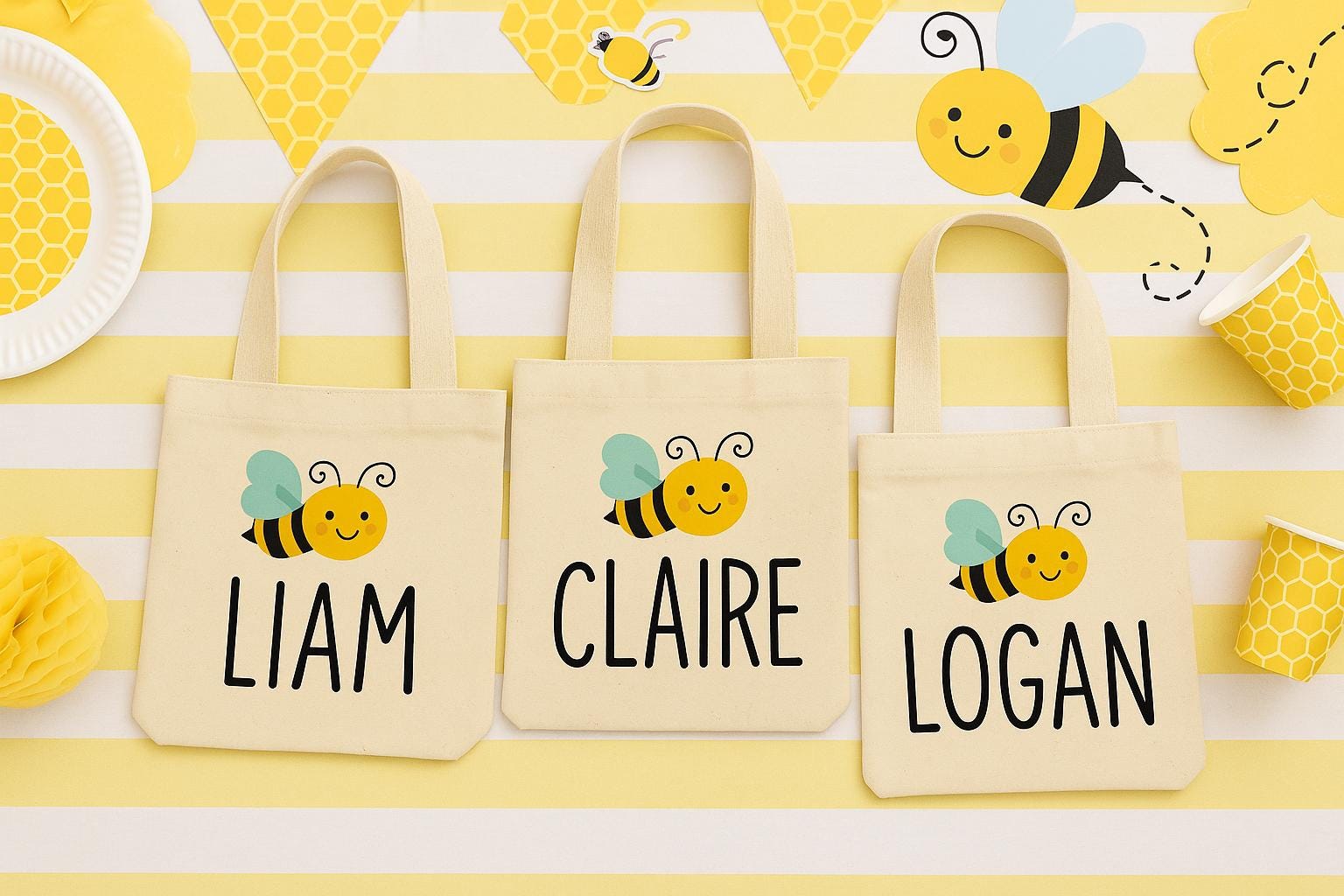 Personalized Bee Party Favor Bags – Custom Canvas Gift Bags