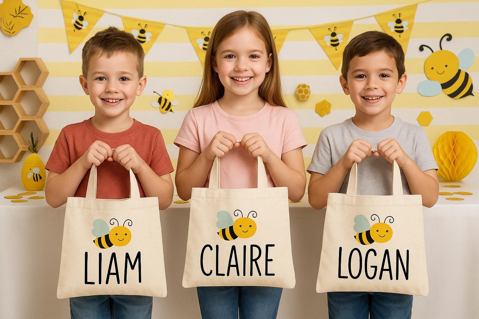 Personalized Bee Party Favor Bags – Custom Canvas Gift Bags