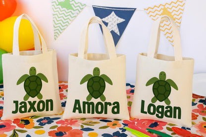 Custom Sea Turtle Party Favor Bags - Perfect for Sea Turtle or Ocean Themed Parties & Events! - Set of Three Bags Personalized with Names