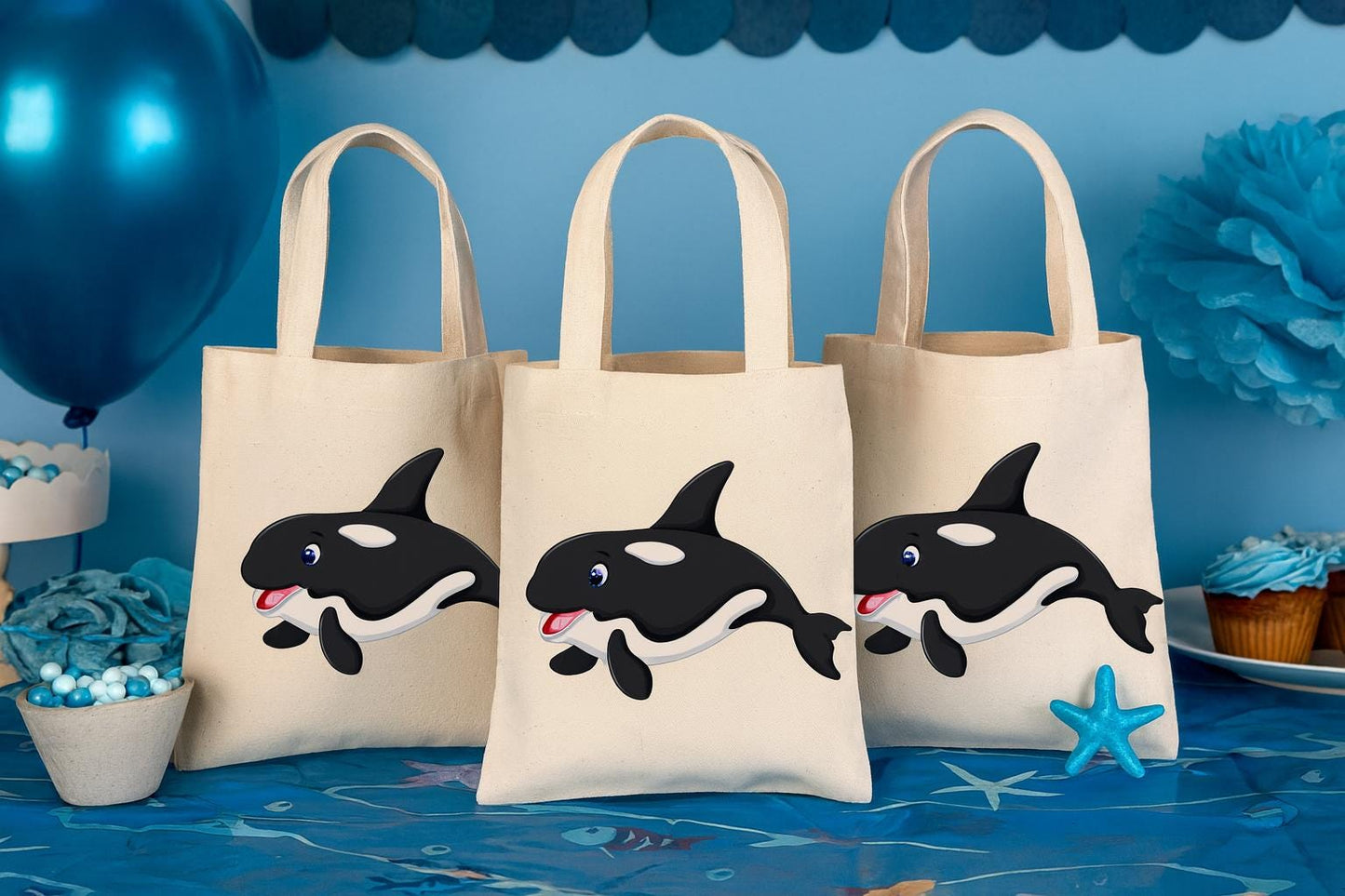 Orca Birthday Party Favor Bags, Set of 3