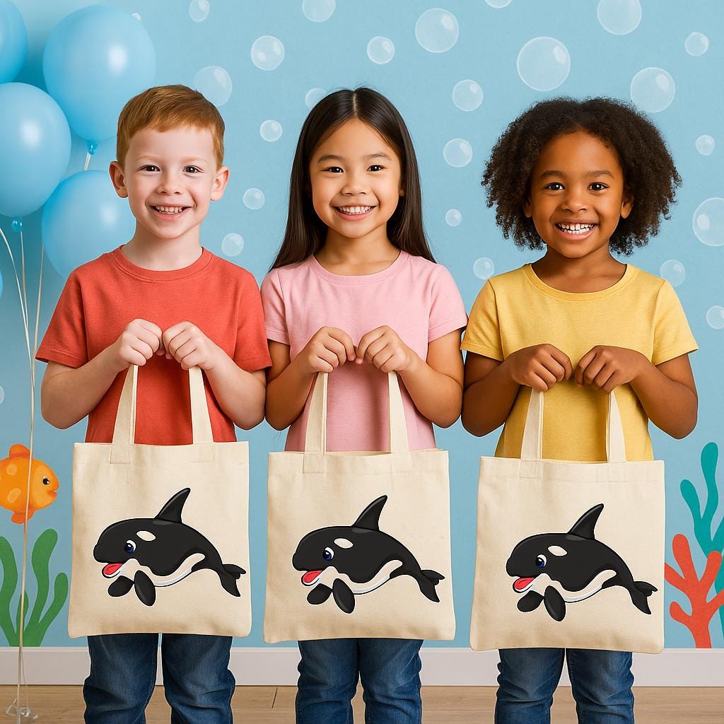 Orca Birthday Party Favor Bags, Set of 3