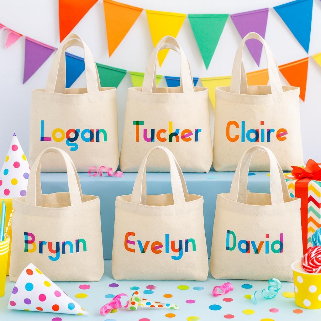 Personalized Rainbow Name Party Favor Bags - Set of 6
