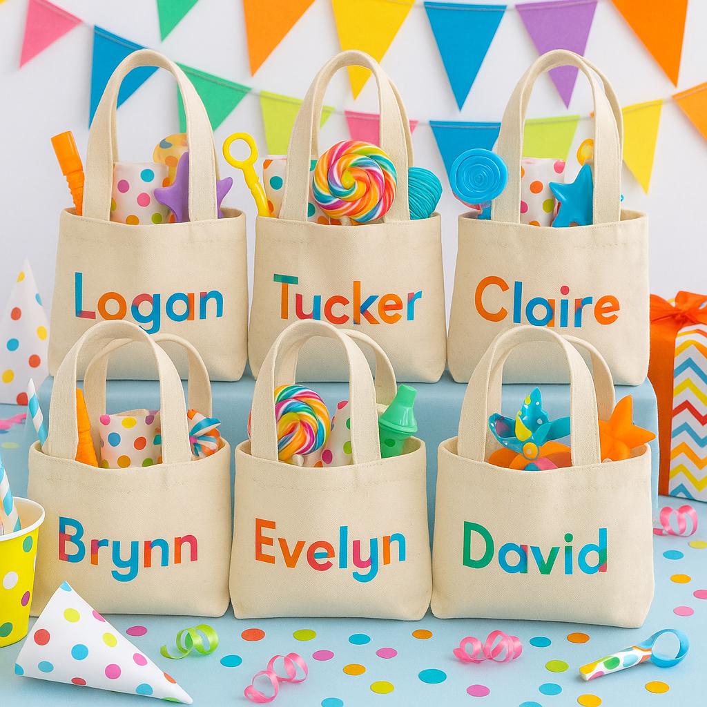 Personalized Rainbow Name Party Favor Bags - Set of 6