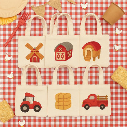 Farm Party Favor Bags – Rustic Cotton Barnyard Treat Bags (Set of 6)